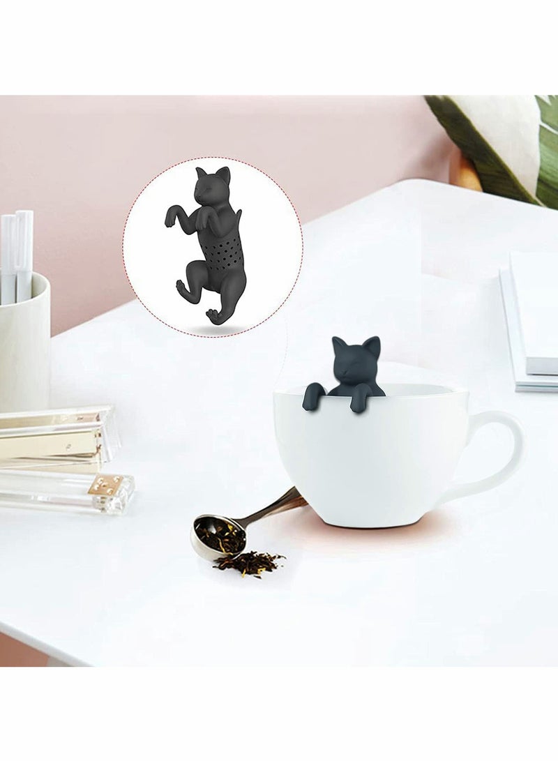 Cat Tea Infuser, Tea Infuser, Silicone Tea Strainer, Tea Filter,Tea Ball,   Cat Shape, Tea Filter, Reusable Cartoon Tea Strainer, 100% BPA (Grey and Black) Pack of 2 - Image 3