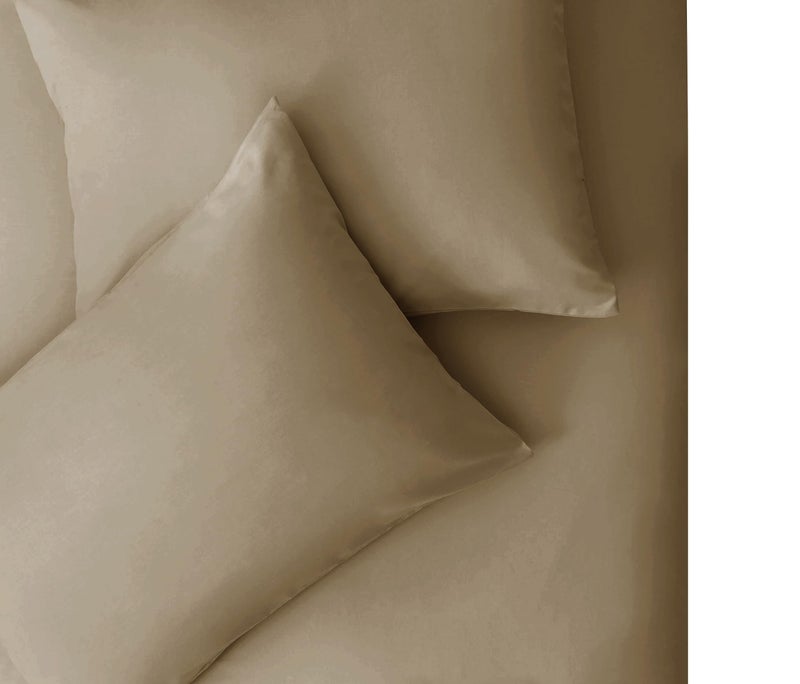 Premium Luxury Bed Sheet Set – Extra Soft & Breathable & Skin-Friendly Fitted Sheet with Deep Elastic Pockets, 2 Pillowcase & 1 Fitted Sheet Included, Elegant Dark Beige, 160x200 cm