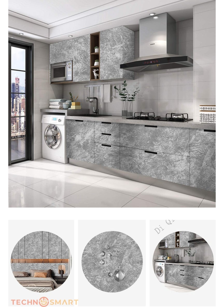 Technosmart 60 x 200 cm Gray Self Adhesive Wallpaper Kitchen Bathroom Cabinet Covering Decoration  - Image 2