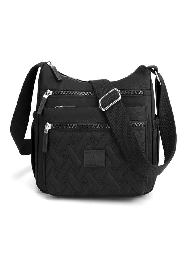 Rkrouco Women Crossbody Bag Multi-Pocket Nylon Waterproof Lightweight Casual Shoulder Handbag Purse Bookbag, Black - Image 1