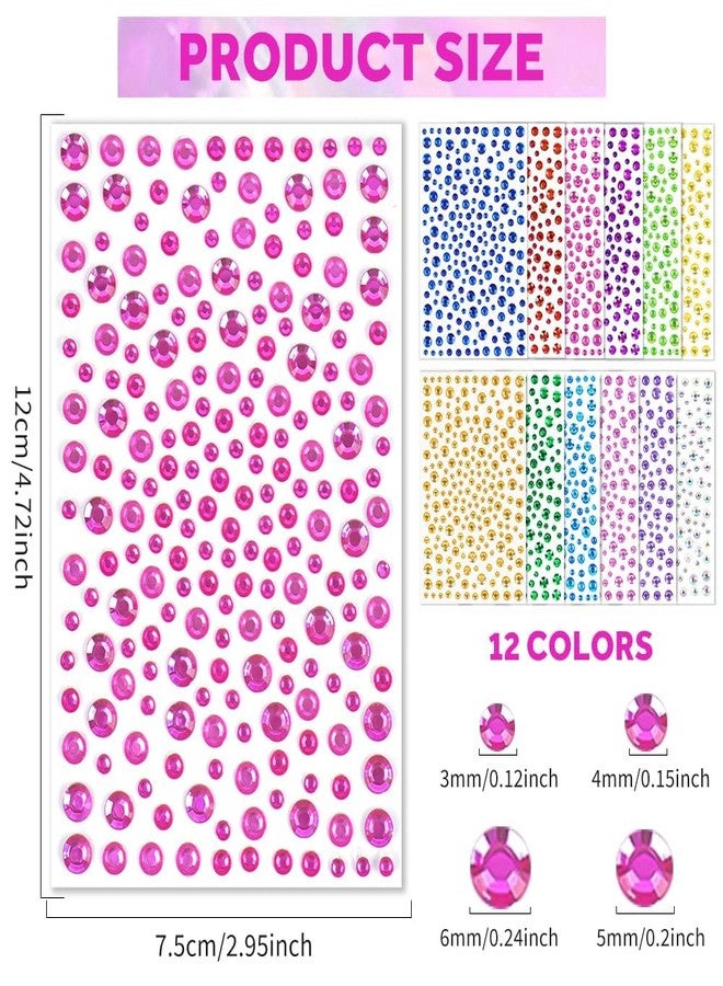 xinxingin 2520 Pcs Rhinestone Stickers, 12 Sheets DIY Craft and Makeup Face Jewels, Self Adhesive Glitter Stickers for Creative Projects - Image 2