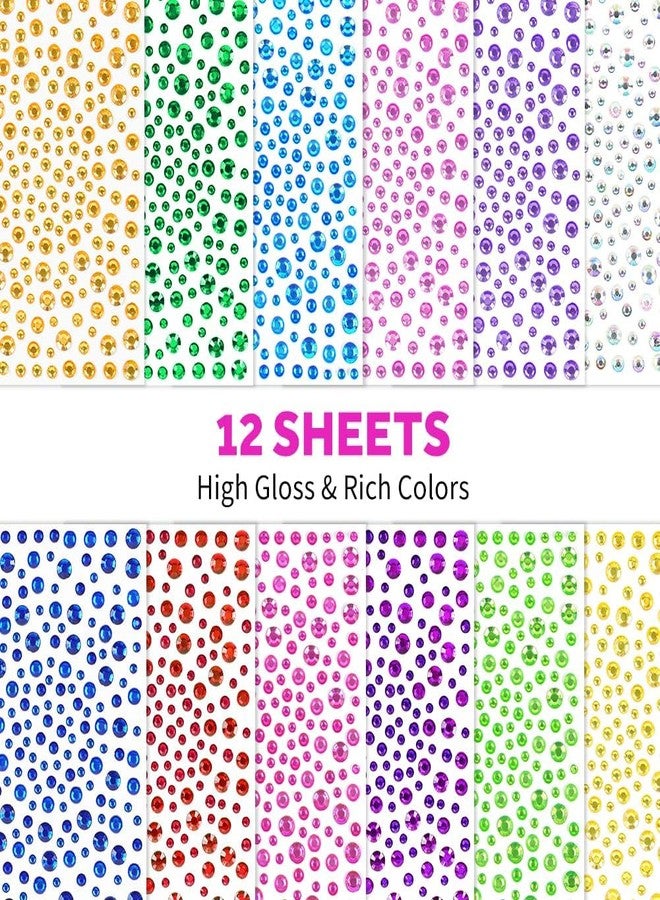 xinxingin 2520 Pcs Rhinestone Stickers, 12 Sheets DIY Craft and Makeup Face Jewels, Self Adhesive Glitter Stickers for Creative Projects - Image 3