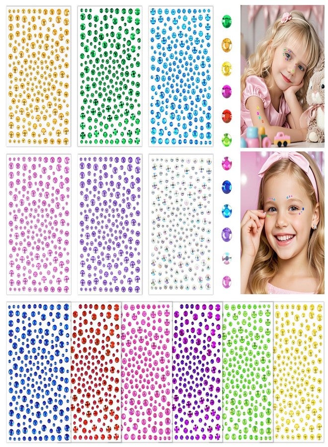 xinxingin 2520 Pcs Rhinestone Stickers, 12 Sheets DIY Craft and Makeup Face Jewels, Self Adhesive Glitter Stickers for Creative Projects - Image 1