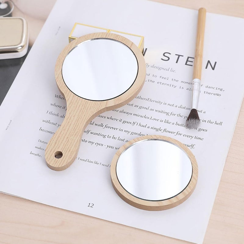 Veemoon 6 Pcs Wooden Handheld Makeup Mirrors with Handles Small Portable Travel Beauty Cosmetic Mirrors for Women - Image 5