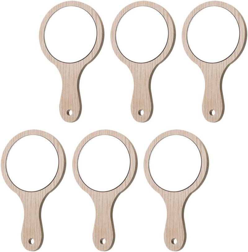 Veemoon 6 Pcs Wooden Handheld Makeup Mirrors with Handles Small Portable Travel Beauty Cosmetic Mirrors for Women - Image 1