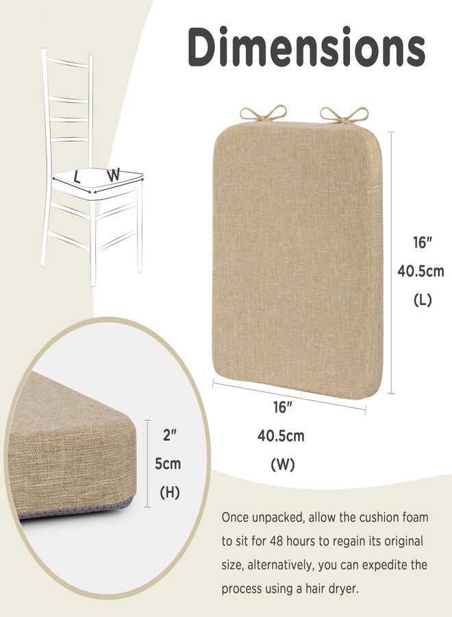 AddGrace Square Chair Cushions for Dining Chairs 4 Pack Non Slip Seat Cushions for Kitchen Chairs Indoor Thick Dining Room Chair Pads with Ties and Removable Cover 16'' x 16'' x 2'' (Beige) - Image 2