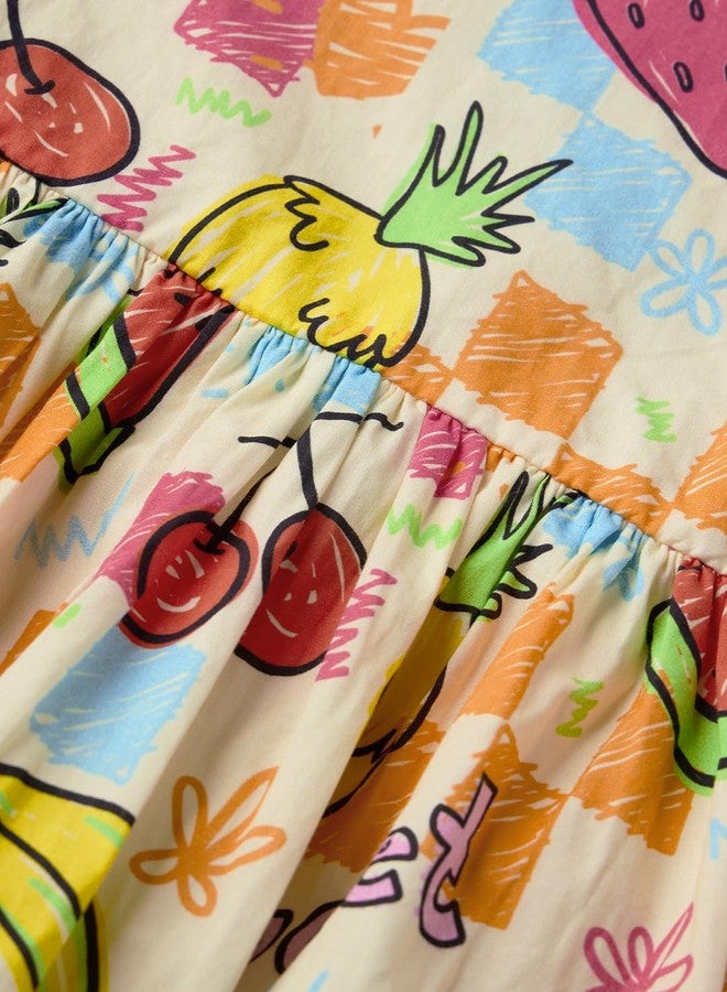 The Souled Store Summer Sweet Girls Short Sleeves Round Neck Multi Colored All Over Printed A Line Cotton Dresses (2-8 Yrs) - Image 3