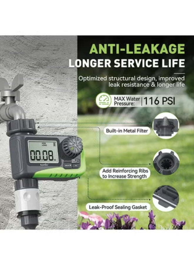 RAINPOINT مؤقت رش، مؤقت مياه قابل للبرمجة لخرطوم الحديقة، مؤقت خرطوم امتصاص خارجي مع تأخير المطر/نظام سقاية يدوي/تلقائي، مؤقت ري رقمي للفناء والحديقة ومنفذ واحد - Image 3