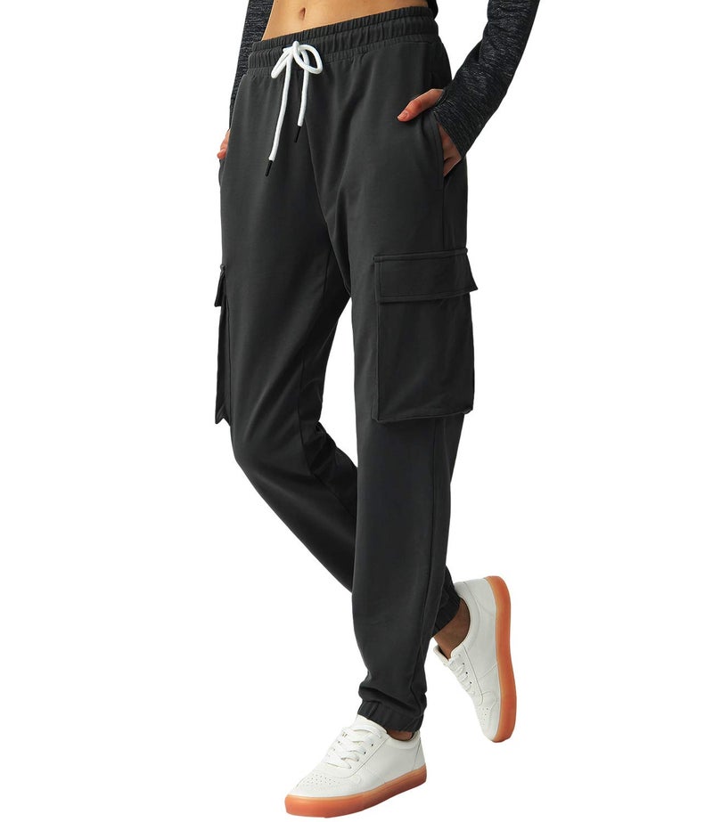 SPECIALMAGIC Women's Cargo Sweatpants Cotton Athletic Joggers 4 Pockets Sporty Pants Black X-Large - Image 1