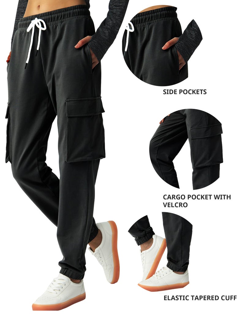 SPECIALMAGIC Women's Cargo Sweatpants Cotton Athletic Joggers 4 Pockets Sporty Pants Black X-Large - Image 3