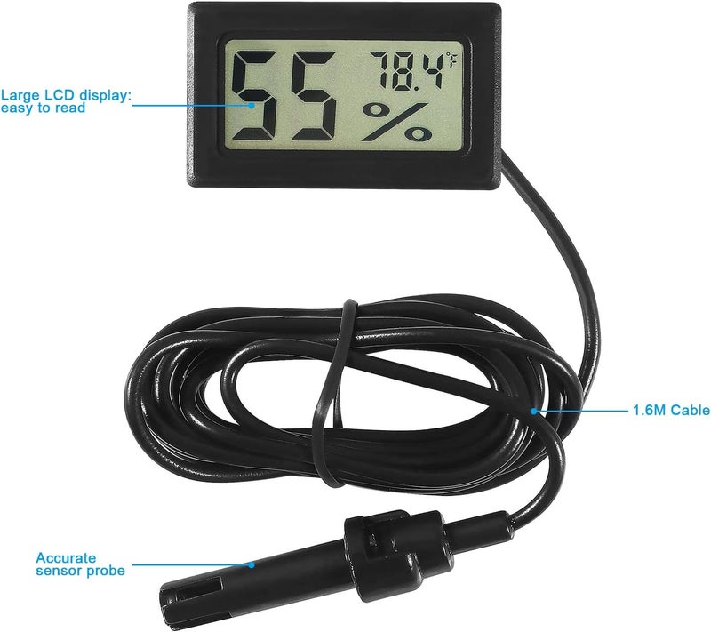 AITIAO 2Pcs TPM-10 Digital Mini Hygrometer Thermometer Gauge with Probe LCD Display Fahrenheit Indoor Temperature Humidity Meter for Incubator Reptile Plant Terrarium Humidor Guitar Case Greenhouse - Image 5