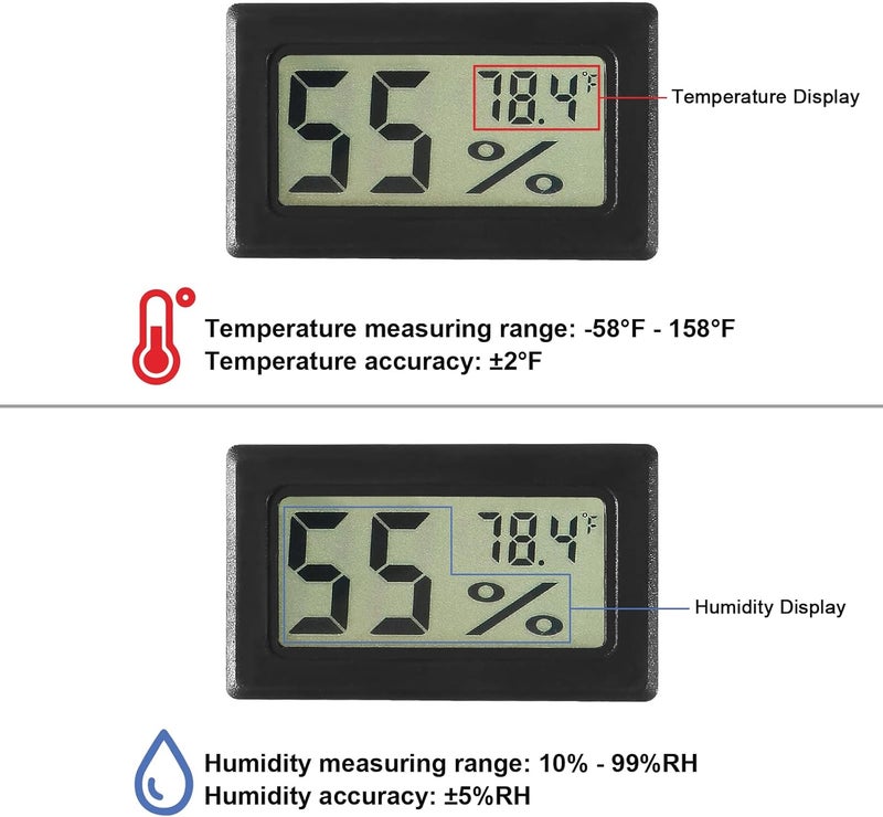 AITIAO 2Pcs TPM-10 Digital Mini Hygrometer Thermometer Gauge with Probe LCD Display Fahrenheit Indoor Temperature Humidity Meter for Incubator Reptile Plant Terrarium Humidor Guitar Case Greenhouse - Image 4