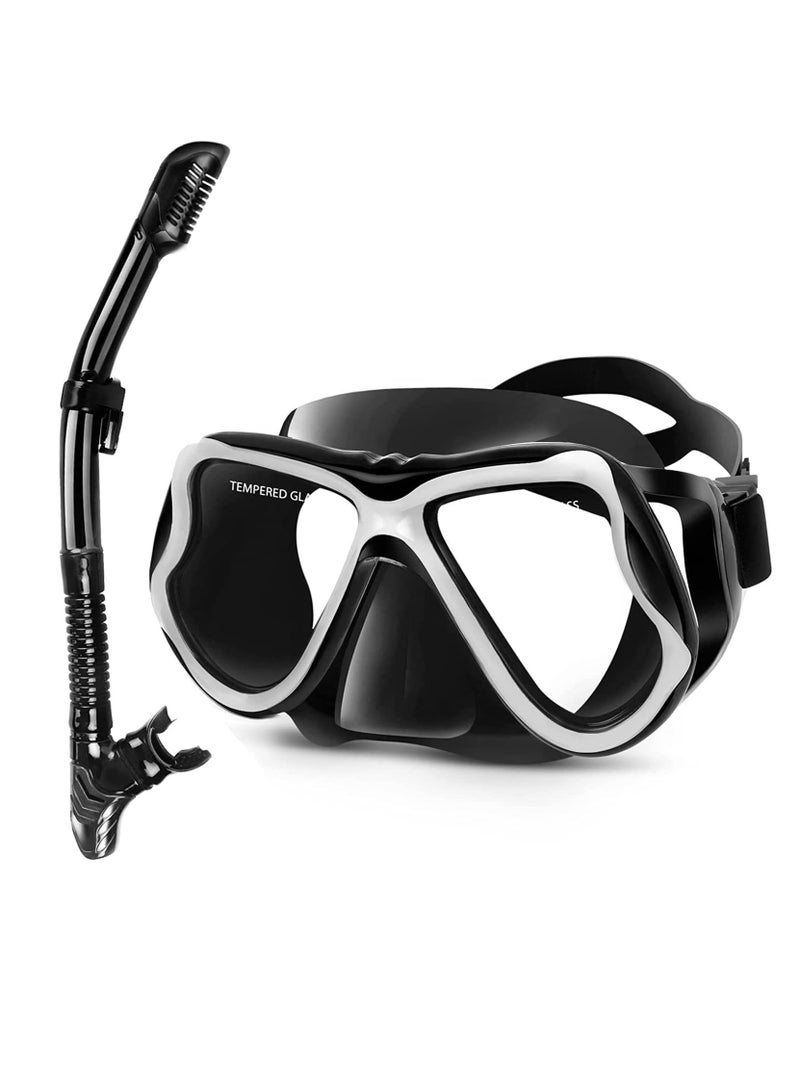 Hihonor طقم سنوركل جاف - قناع غوص مضاد للضباب، قناع سنوركل بزاوية رؤية بانورامية واسعة، تنفس حر وحزام قابل للتعديل بسهولة، معدات سنوركل احترافية للبالغين - Image 1