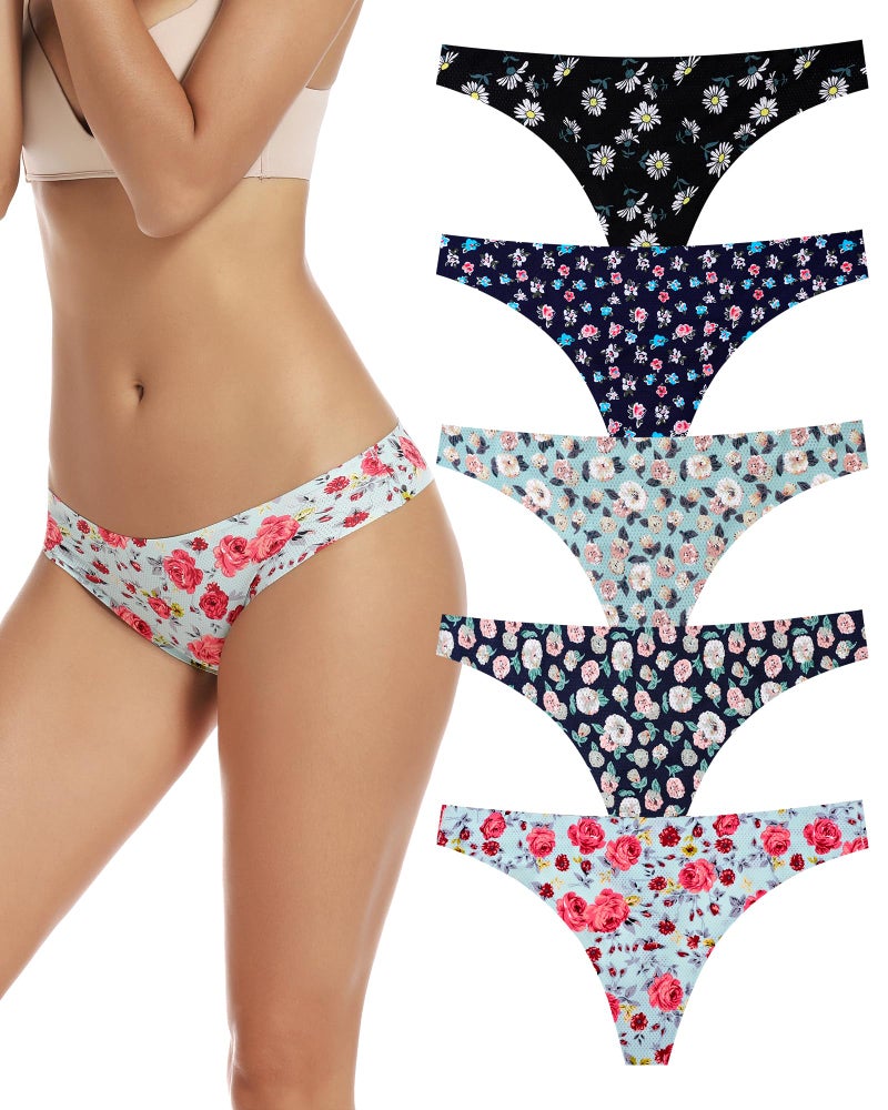 voenxe Seamless Women Underwear Thongs,No Show Ladies Thong,No Line Breathable Comfortable Panties Undies for Women 5-Pack - Image 1
