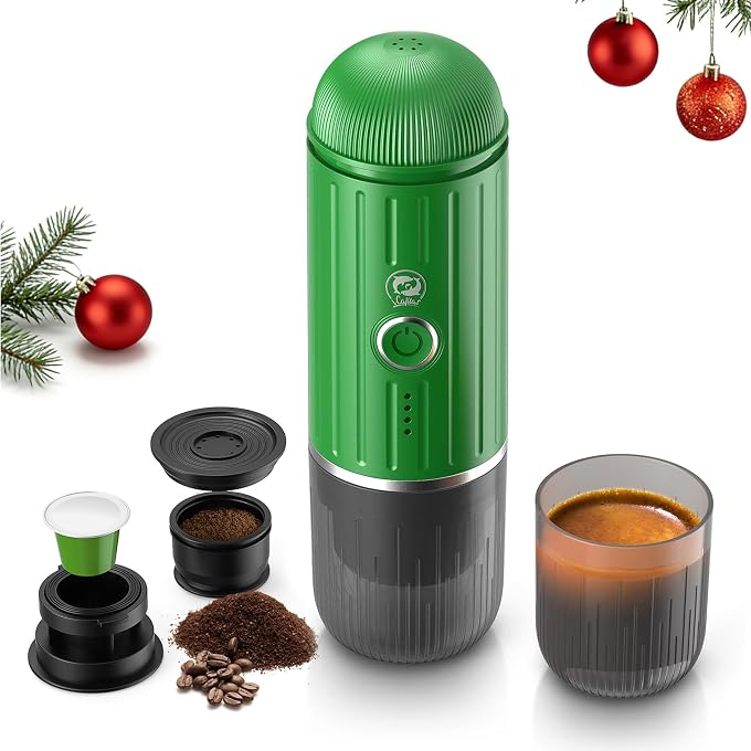 i cafilas Portable Espresso Machine Self-Heating | Battery Powered Coffee Maker for Camping without Electricity| 2-in-1 Ground Coffee&NS Capsule|19 Bar| USB-C Fast Charge| Green Coffee Maker for Car - Image 1