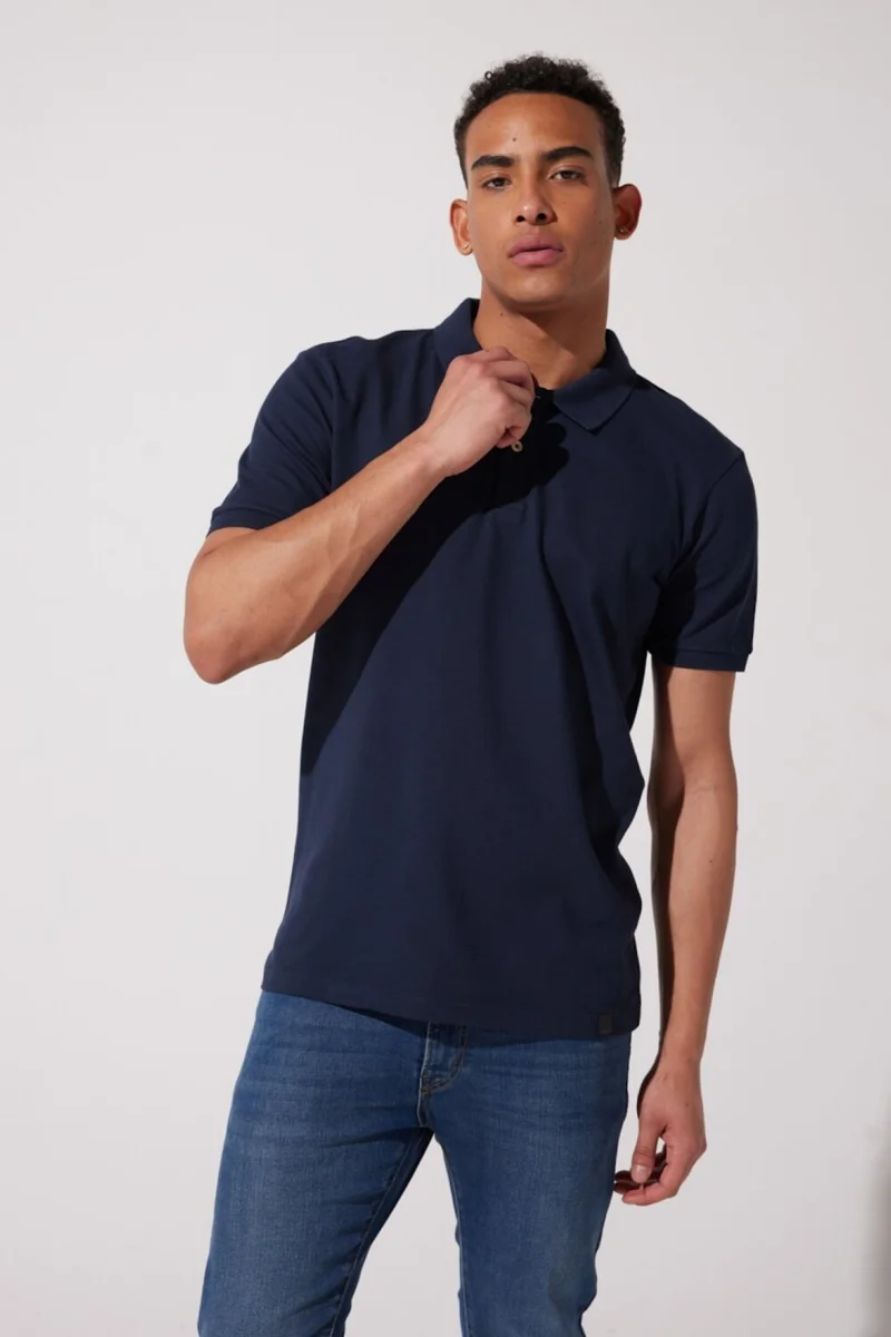 Riders By Lee Regular Fit Normal Cut Cotton Polo Neck Navy Blue T-Shirt