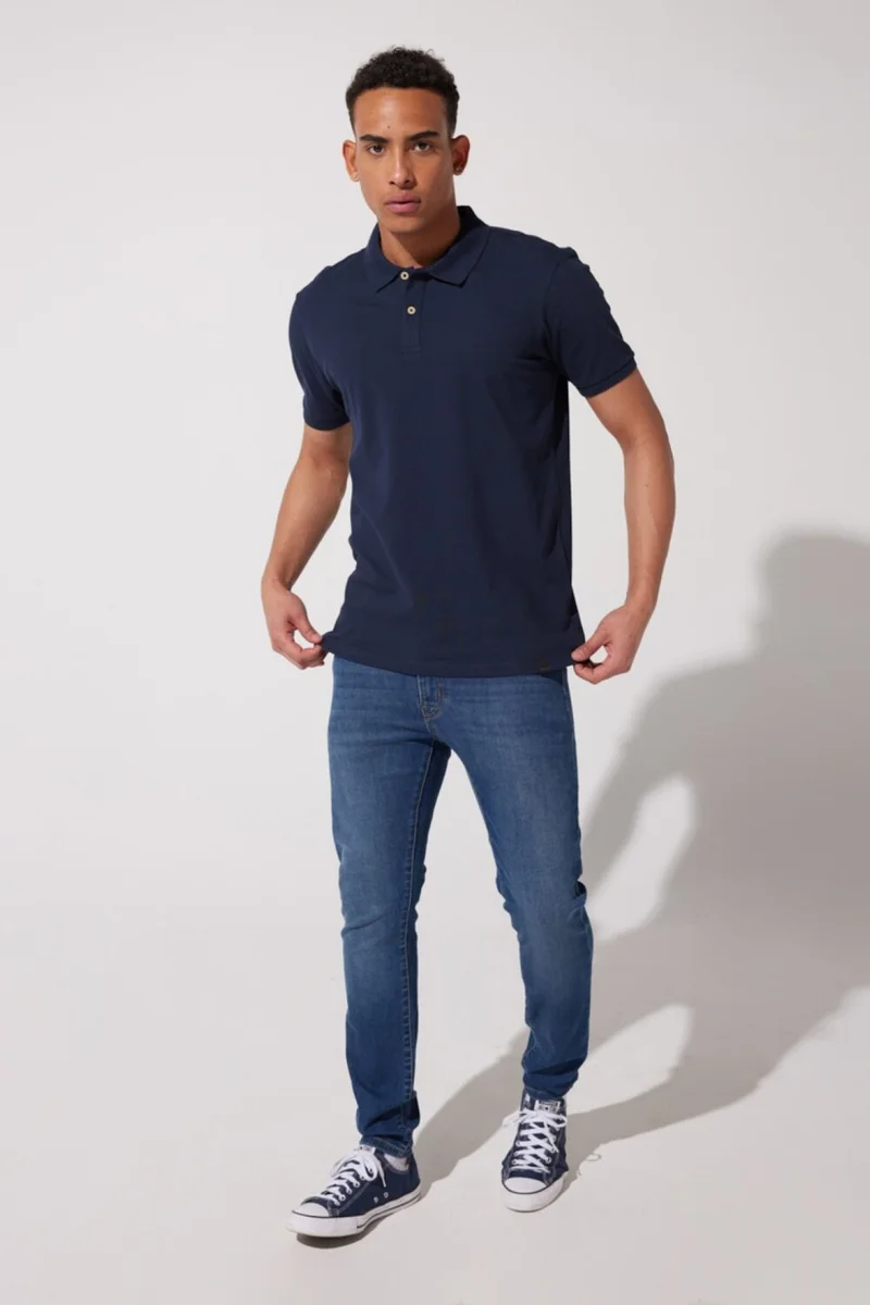Riders By Lee Regular Fit Normal Cut Cotton Polo Neck Navy Blue T-Shirt