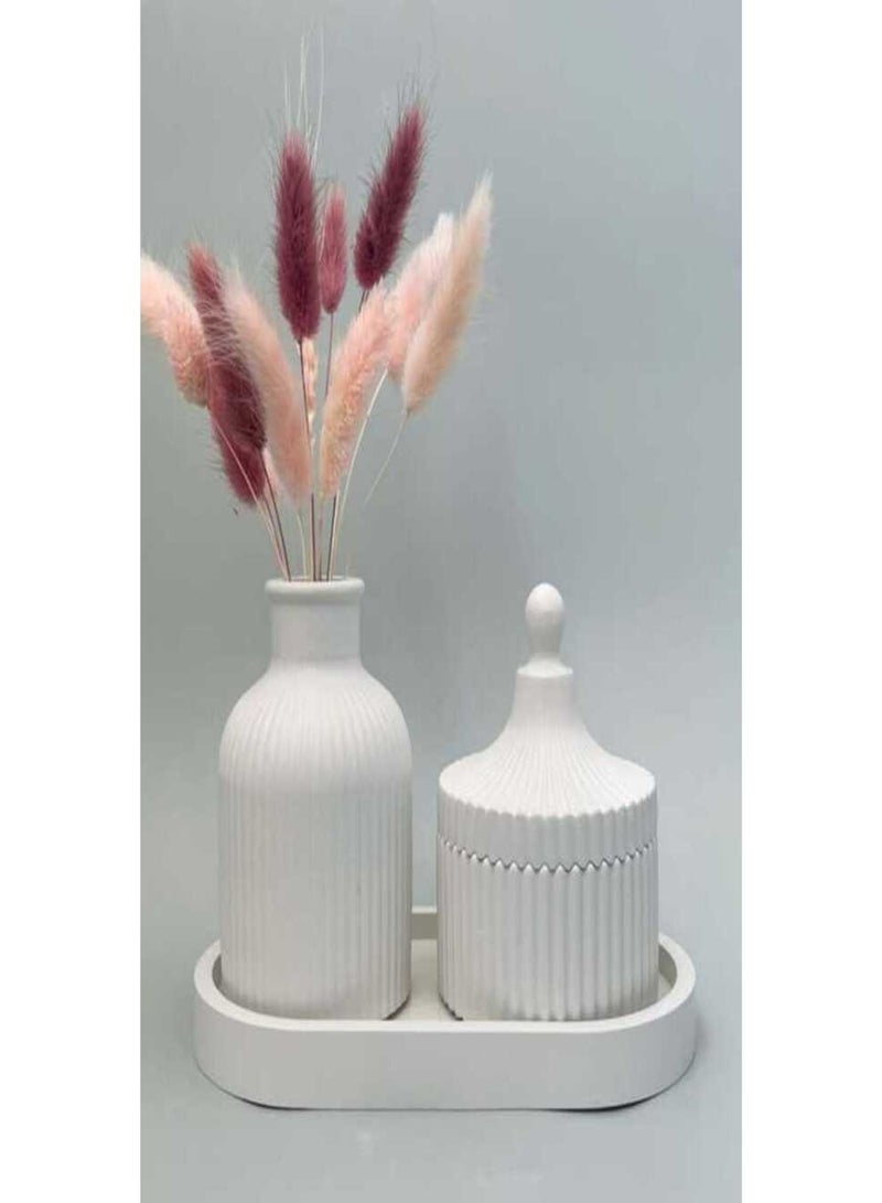 White Bohemian Concrete Decor Set – 3 Piece Home Accent (Vase, Jewelry Box & Tray) - Image 4