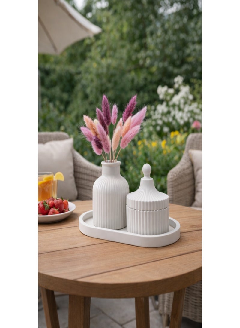 White Bohemian Concrete Decor Set – 3 Piece Home Accent (Vase, Jewelry Box & Tray) - Image 1