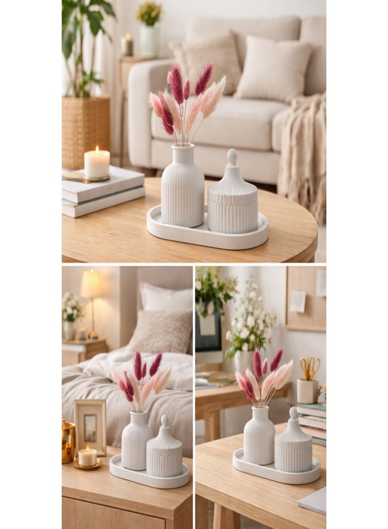 White Bohemian Concrete Decor Set – 3 Piece Home Accent (Vase, Jewelry Box & Tray) - Image 2