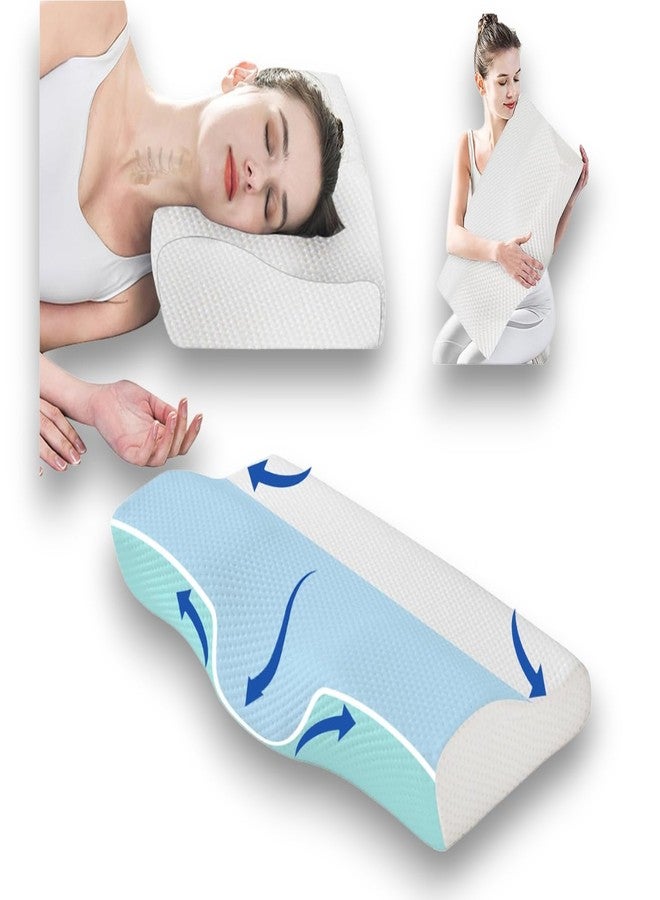 CUSHIO Memory Foam Butterfly Shape Contour Pillow | Cervical Orthopedic Memory Pillow for Neck & Shoulder Pain Relief | Size 20"x12" (White) - Image 2