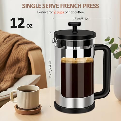RAINBEAN French Press Coffee Maker 12 Oz, Mini Coffee Press 1 Cup, Single Serve French Press, With 3 Filterations, Heat Resistant Thickness Borosilicate Glass, Coffee Brewer Tea Press - Image 5
