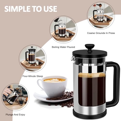 RAINBEAN French Press Coffee Maker 12 Oz, Mini Coffee Press 1 Cup, Single Serve French Press, With 3 Filterations, Heat Resistant Thickness Borosilicate Glass, Coffee Brewer Tea Press - Image 4