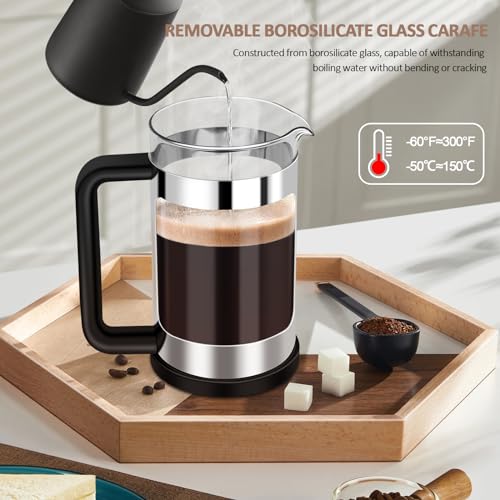 RAINBEAN French Press Coffee Maker 12 Oz, Mini Coffee Press 1 Cup, Single Serve French Press, With 3 Filterations, Heat Resistant Thickness Borosilicate Glass, Coffee Brewer Tea Press - Image 3