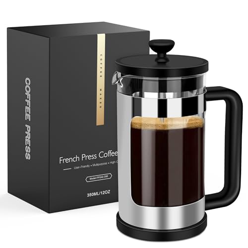 RAINBEAN French Press Coffee Maker 12 Oz, Mini Coffee Press 1 Cup, Single Serve French Press, With 3 Filterations, Heat Resistant Thickness Borosilicate Glass, Coffee Brewer Tea Press - Image 1