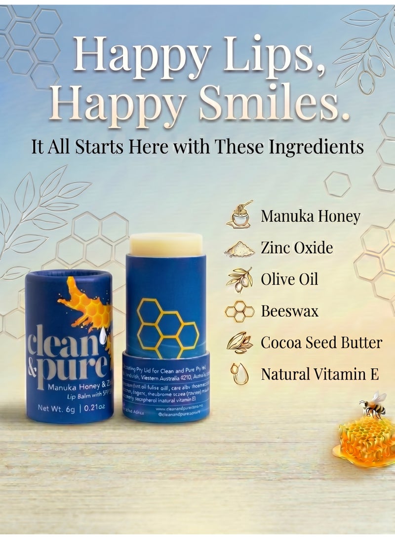 Clean & Pure Manuka Honey & Zinc SPF15 Lip Balm – 100% Natural, Hydrates, Soothes & Protects Lips from Sun, 6g - Image 3