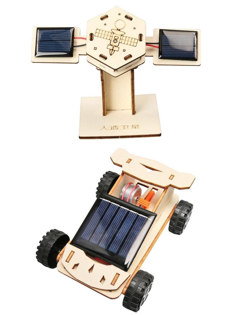 مجموعة تركيب خشبية بالطاقة الشمسية: قمر صناعي + سيارة – لعبة تعليمية STEM لعلوم الفضاء والفيزياء - Image 1