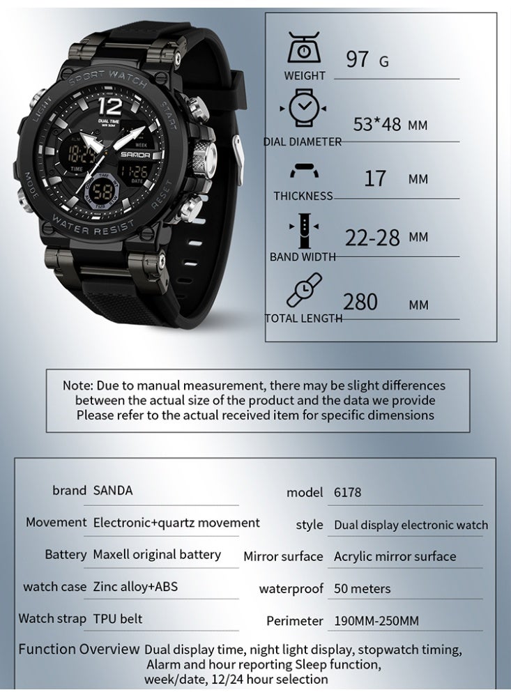 Sanda Men's Electronic Watch Sports Multi functional Waterproof Alarm Clock Night Light LED Fashion Men's Electronic Watch - Image 2
