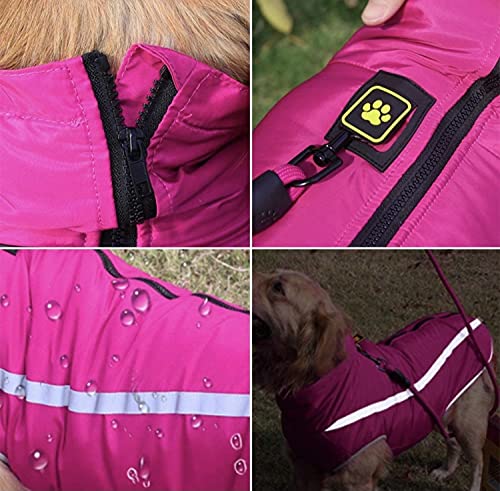 KUTKUT Windproof Warm Dog Winter Jacket |Reflective Cold Weather Coat | Waterproof Polar Fleece with Leash Hole Pet Warm Clothing for Large Dogs. (Dark Pink, Size:6XL, Chest:88cm) - Image 2