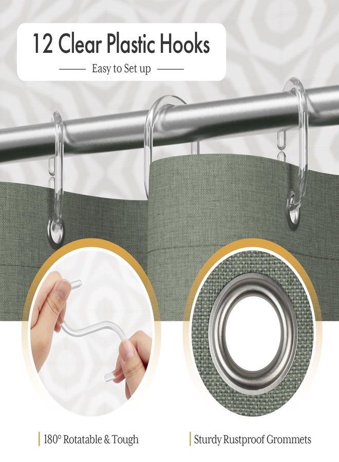 AmazerBath Farmhouse Shower Curtain, Sage Green Linen Shower Curtain with 3 Side Green Tassel, Boho Shower Curtain Set with 12 Upgraded Hooks for Neutral Country Bathroom, 72x72 Inches - Image 4
