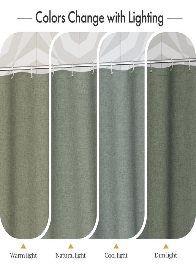 AmazerBath Farmhouse Shower Curtain, Sage Green Linen Shower Curtain with 3 Side Green Tassel, Boho Shower Curtain Set with 12 Upgraded Hooks for Neutral Country Bathroom, 72x72 Inches - Image 5