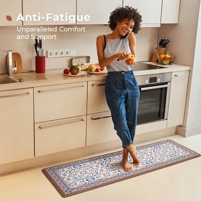 FRESHMINT Anti Fatigue Kitchen Mats for Floor 2 Piece Set, Waterproof & Non-Skid Moroccan Tile Kitchen Rugs, Cushioned Kitchen Mat for Standing Washable Comfort Desk Kitchen Runners, 17x30+17x47 - Image 3