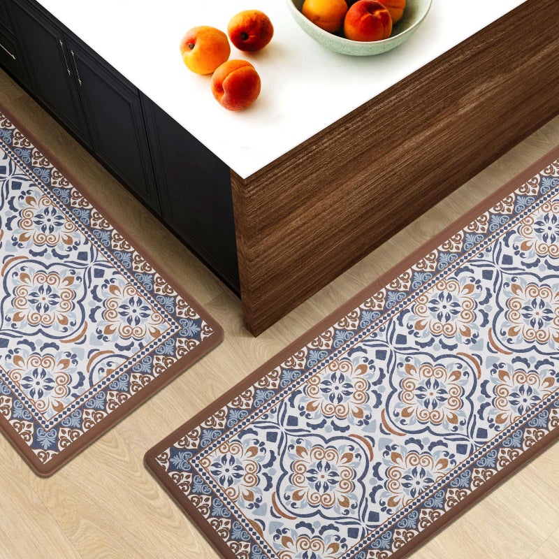FRESHMINT Anti Fatigue Kitchen Mats for Floor 2 Piece Set, Waterproof & Non-Skid Moroccan Tile Kitchen Rugs, Cushioned Kitchen Mat for Standing Washable Comfort Desk Kitchen Runners, 17x30+17x47 - Image 2