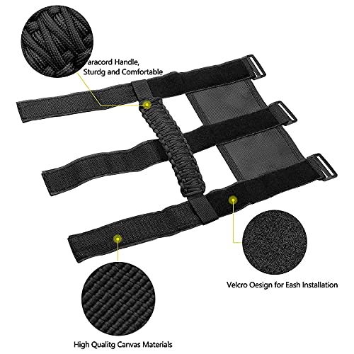 Kujunpao 4 X Roll Bar Grab Handles Grip Handle Compatible with Jeep Wrangler JLU JK JKU TJ YJ LJ JT JL & Gladiator JT 1987-2021 UTV & ATV, Fits 1.5 to 3 Inch Bars 3 Straps Woven Holder(Black) - Image 4