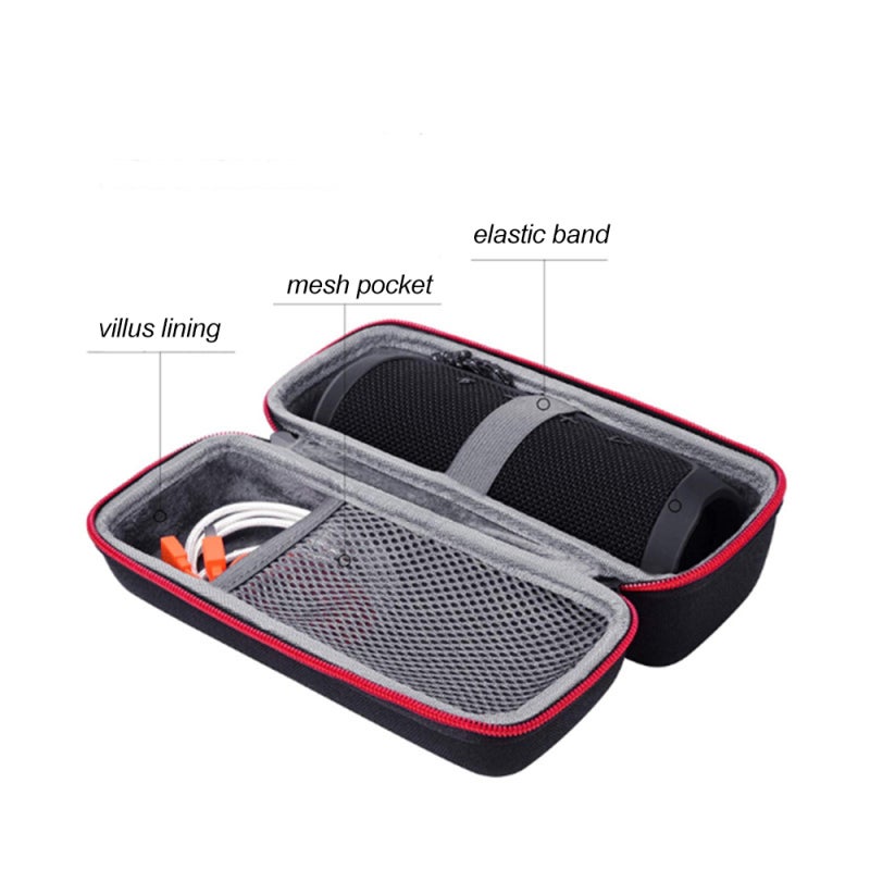 Speaker Storage Case Hard Shell Waterproof Portable Double Zippers - Elastic Band Villus Lining for JBL FLIP3 FLIP4 Speakers - Black Oxford Cloth EVA Material with Mesh Pocket for Travel - Image 5