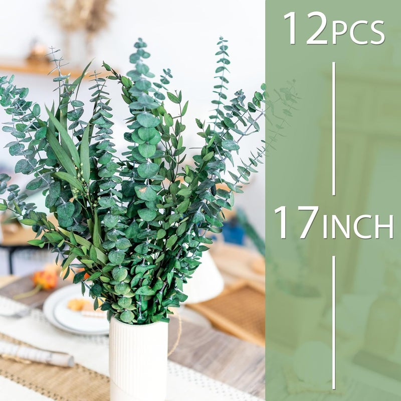 FloraDream 3kinds Natural Eucalyptus Stems 12PCS - 17inch Eucalyptus Set for Shower Bundle Real Eucalyptus Leaves Branches Vase Filler, Dried Flowers Arrangement Home Decor Wedding Decor (12PCS-17INCH) - Image 2