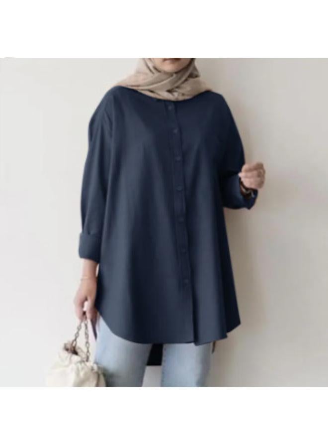 VUELO Muslim Women's Plus Size Casual Simple Button-down Shirt Loose Solid Color Long Sleeve Shirt - Image 1