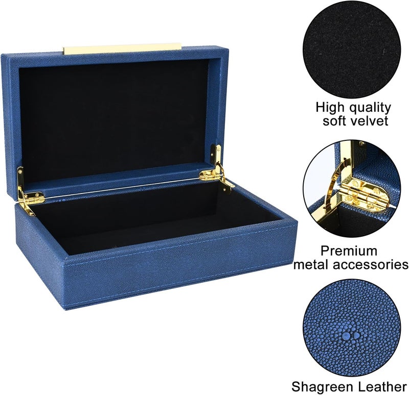 XIGEXIGE Navy Blue Shagreen box Faux Leather Decorative Box,Keepsake And Memory Storage Small Decorative Boxes with Lids for Modern Home Decor Jewelry Box Organizer - Image 3