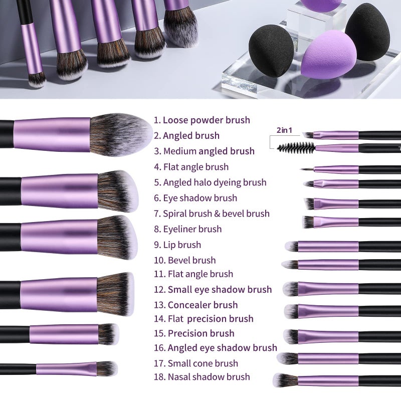 BS Mall BS-MALL Makeup Brushes Premium Synthetic Foundation Powder Concealers Eye Shadows Makeup 18 Pcs Brush Set with 4 Pcs Makeup sponge Set - Image 3