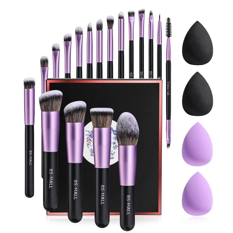 BS Mall BS-MALL Makeup Brushes Premium Synthetic Foundation Powder Concealers Eye Shadows Makeup 18 Pcs Brush Set with 4 Pcs Makeup sponge Set - Image 1