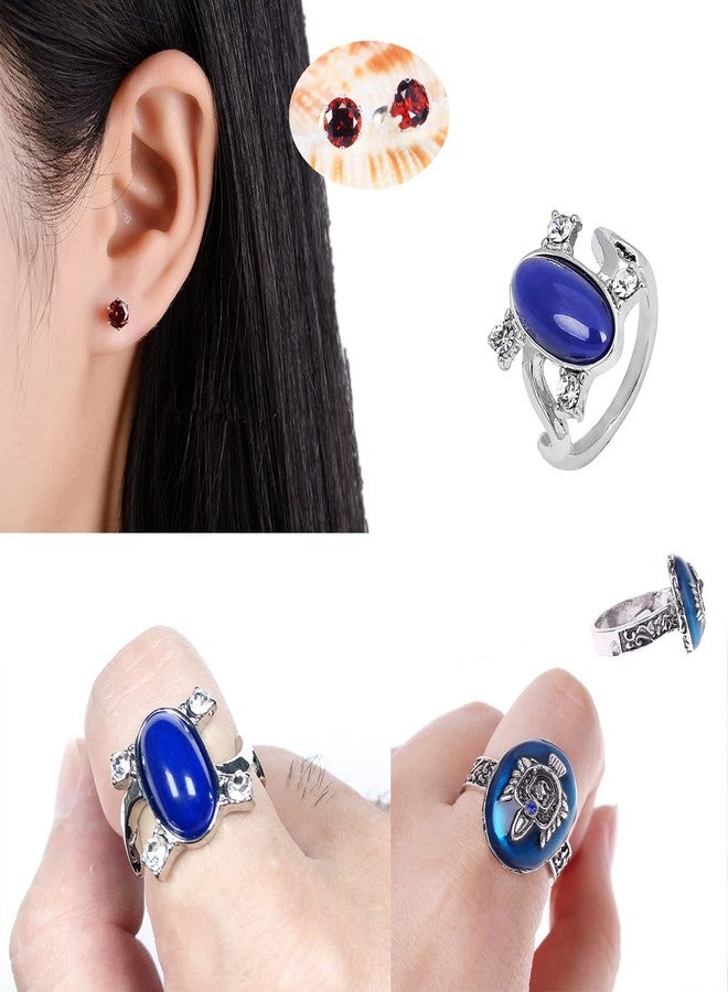 UoYu 28 pcs The Vampire Jewelry Sticker Set Elena Gilbert Opening Vervain Locket Pendant Necklace Sapphire Crystal Daylight Family Crest Rings Diamond Stud Earrings - Image 3