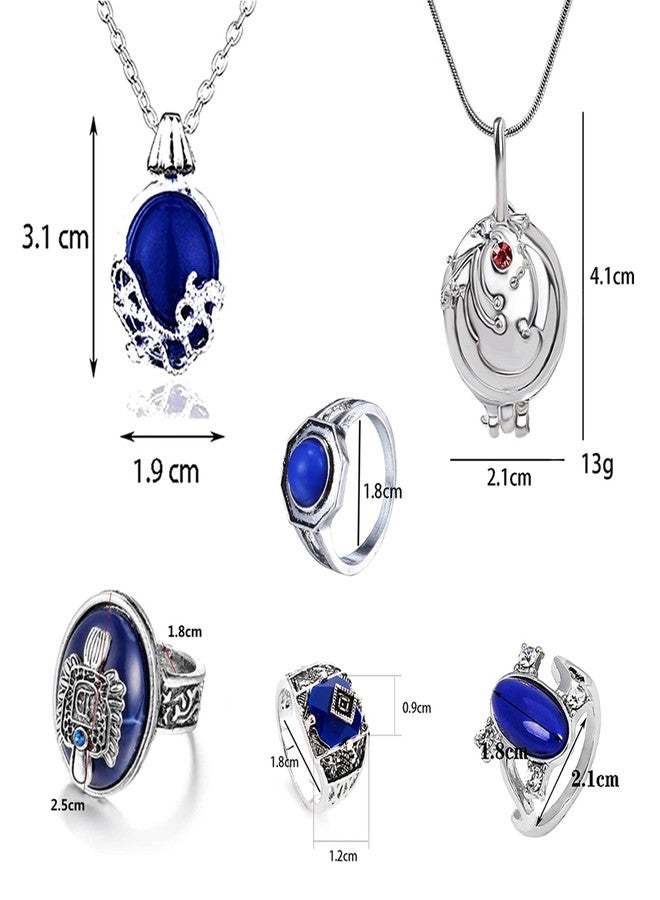 UoYu 28 pcs The Vampire Jewelry Sticker Set Elena Gilbert Opening Vervain Locket Pendant Necklace Sapphire Crystal Daylight Family Crest Rings Diamond Stud Earrings - Image 4