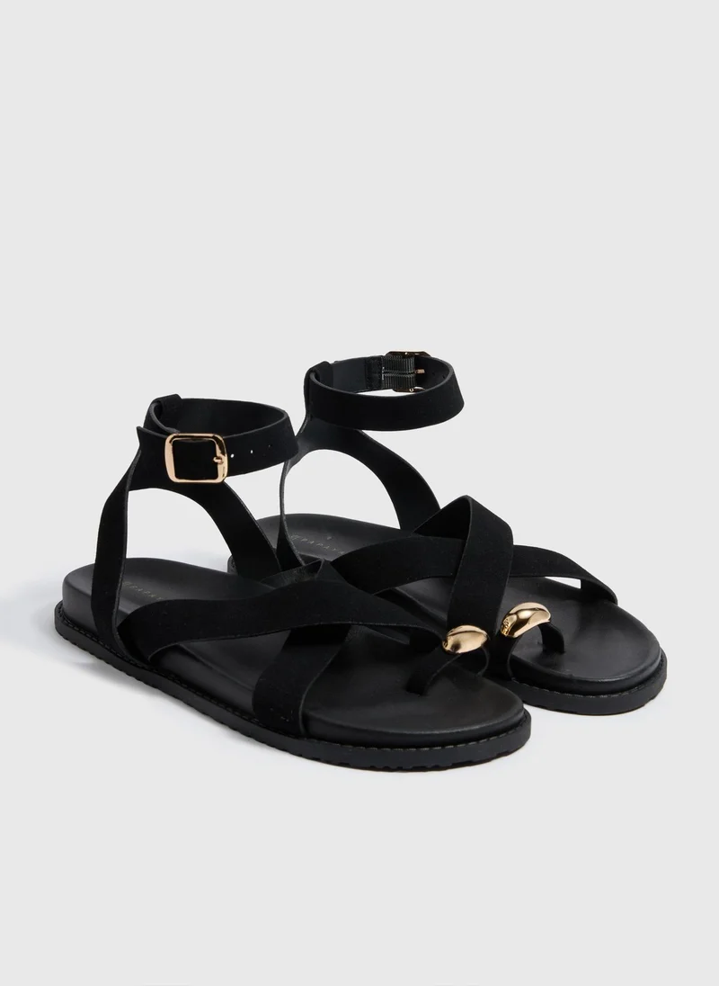Matalan Black Toe Loop Sandals