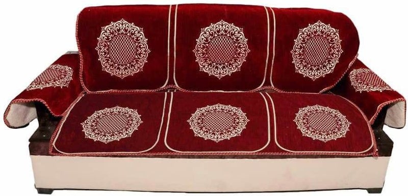 jayvaam Premium 5 Seater Printed Sofa Cover Set with Arm Covers, 3,1,1 Seater 16 Pieces Sofa Back Slip Panels, Protector for Single Seater,MEHROON (Pack of 12) - Image 2