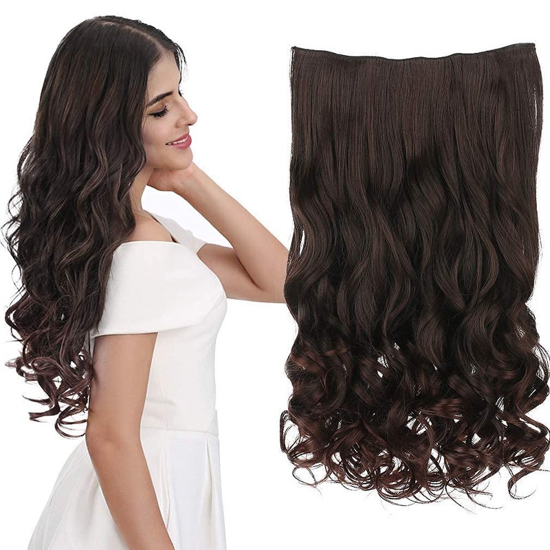 REECHO 24 1Pack 34 Full Head Curly Wave Clips in on Synthetic Hair Extensions HE008 Hairpieces for Women 5 Clips per PieceDark Brown