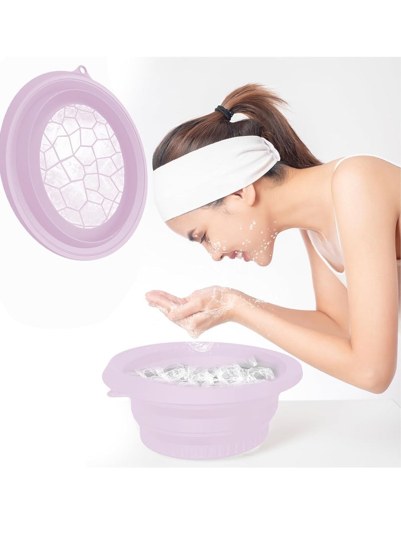 Generic Large Silicone Bowl for Face Ice Bath with Built-In Icetray, Foldable and Hanging Design for Easy Storage and Carrying, Dipping Face Ice Bath at Home and Travel (Purple) - Image 1
